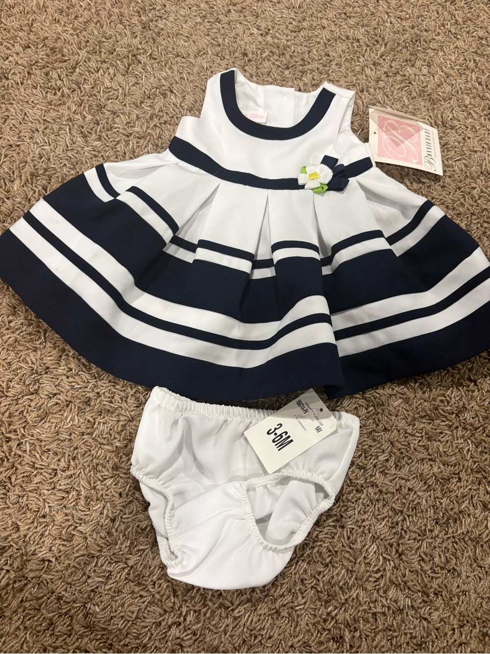 Bonnie Baby Navy White Outfit 3-6m